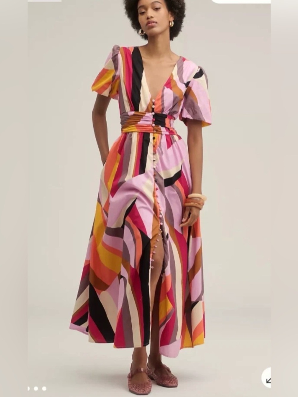 Anthropologie Geometric Print Button Front Midi Dress Brand New